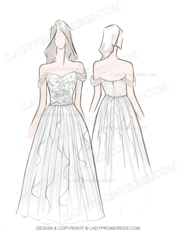Ruffle Tiers Floor Length Off Shoulder Backless Chiffon Wedding Dresses