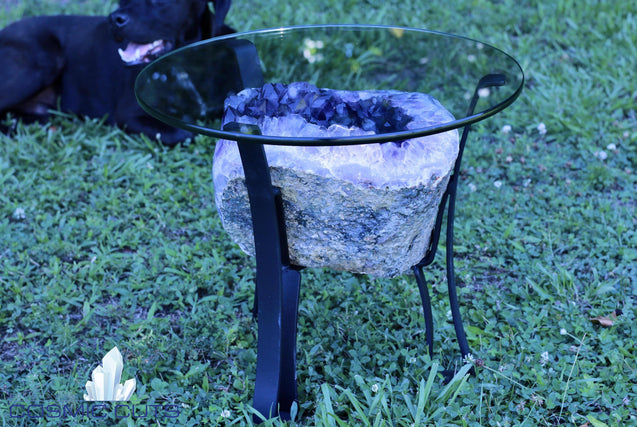 "Purple Pleasure" High Quality 18.00 Amethyst Geode Table w Custom Glass & Stand