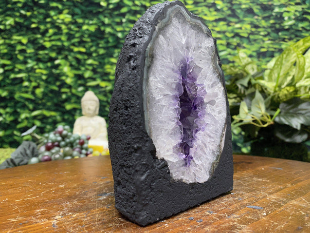 "GO WITH THE FLOW" Amethyst Geode High Quality 6.00 Brazil Agate Rim NS-335