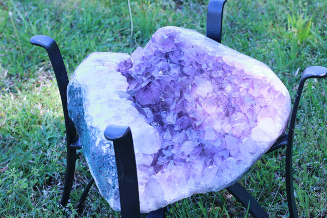 Amethyst Geode Table "Living the Life" 16.25 High Quality w Stand and Custom Glass Crystal LL-84s
