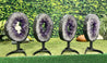 "INFINITE ENLIGHTENMENT" 4 Amethyst Geode Slices 16.00 High Quality w Swivel Stands NS-549
