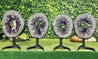 "INFINITE ENLIGHTENMENT" 4 Amethyst Geode Slices 16.00 High Quality w Swivel Stands NS-549