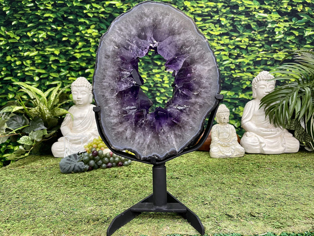 "NATURE'S COMPASS" Amethyst Geode Slice 16.00 Brazil w Swivel Stand High Quality NS-554
