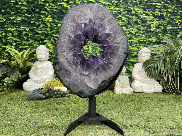 "MUSIC OF MOTHER NATURE" Amethyst Geode Slice 17.00 Brazil w Swivel Stand High Quality NS-557