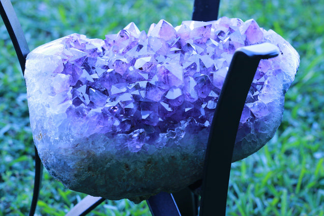 "Elixir of Life" High Quality 18.00 Amethyst Geode Table w Custom Glass & Stand