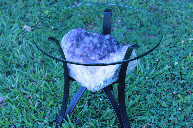 "Elixir of Life" High Quality 18.00 Amethyst Geode Table w Custom Glass & Stand