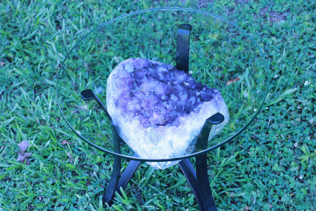 "Elixir of Life" High Quality 18.00 Amethyst Geode Table w Custom Glass & Stand
