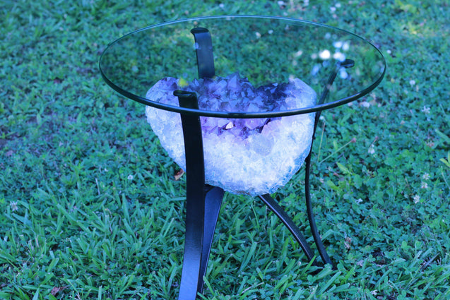 "Elixir of Life" High Quality 18.00 Amethyst Geode Table w Custom Glass & Stand