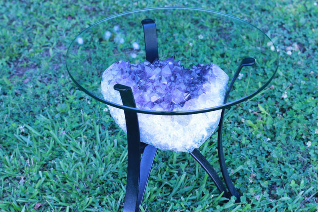 "Elixir of Life" High Quality 18.00 Amethyst Geode Table w Custom Glass & Stand
