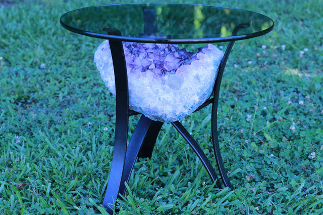 "Elixir of Life" High Quality 18.00 Amethyst Geode Table w Custom Glass & Stand