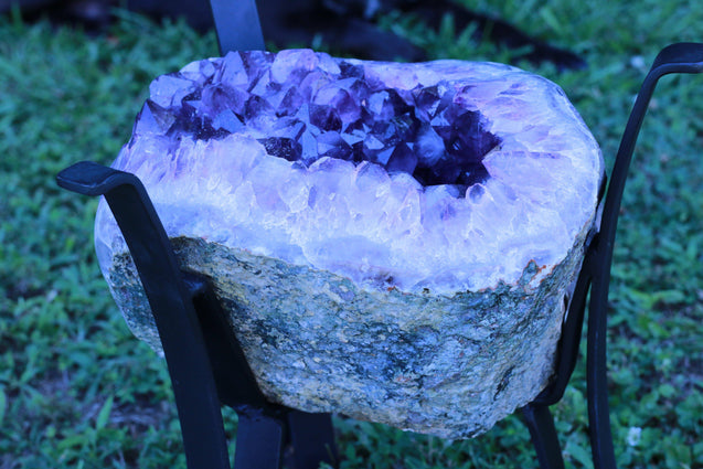 "Purple Pleasure" High Quality 18.00 Amethyst Geode Table w Custom Glass & Stand