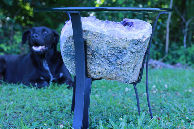 "Purple Pleasure" High Quality 18.00 Amethyst Geode Table w Custom Glass & Stand