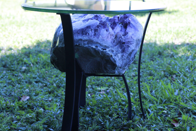 "Purple Pleasure" High Quality 18.00 Amethyst Geode Table w Custom Glass & Stand