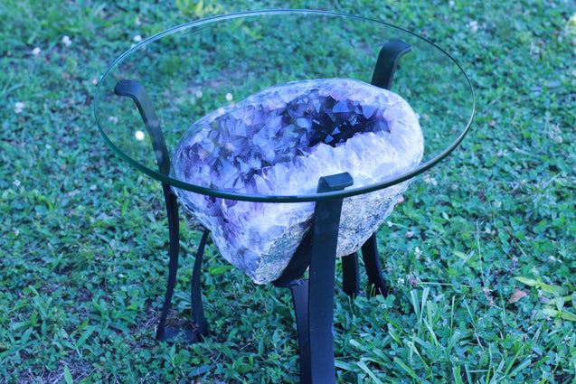 "Purple Pleasure" High Quality 18.00 Amethyst Geode Table w Custom Glass & Stand