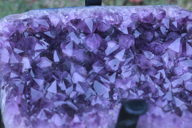 Amethyst Geode Table Custom Glass 26.00 Iron Stand Custom Glass Rare Mineral GG-18s