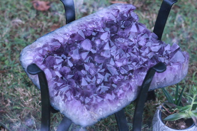 Amethyst Geode Table Custom Glass 26.00 Iron Stand Custom Glass Rare Mineral GG-18s