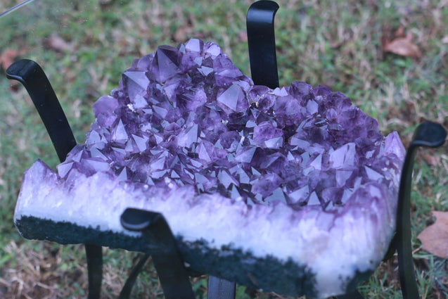 Amethyst Geode Table Custom Glass 26.00 Iron Stand Custom Glass Rare Mineral GG-18s