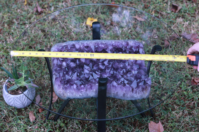 Amethyst Geode Table Custom Glass 26.00 Iron Stand Custom Glass Rare Mineral GG-18s