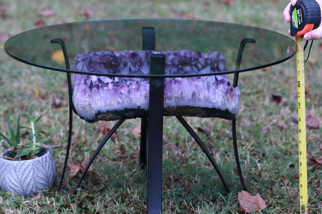 Amethyst Geode Table Custom Glass 26.00 Iron Stand Custom Glass Rare Mineral GG-18s