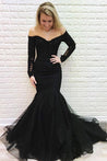 Mermaid Off the Shoulder Long Sleeves Lace Prom Dress with Beads