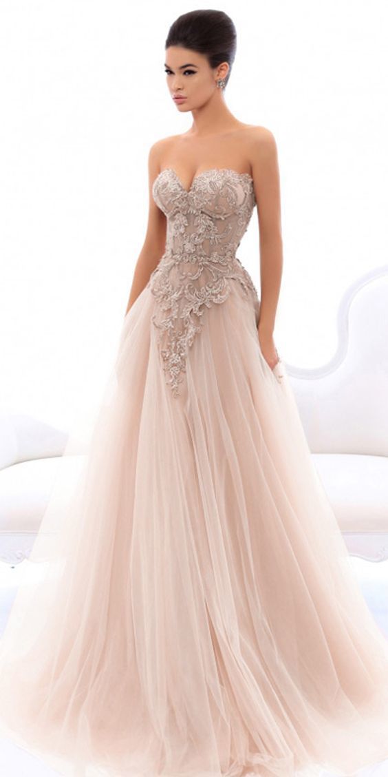 Tulle Sweetheart Neckline A-line Prom Dress With Beaded Lace Appliques